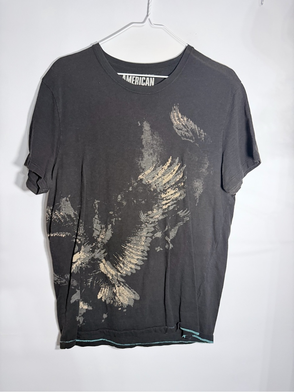 American Eagle Outfitters Black Tee with Faded Beige Eagle Graphic